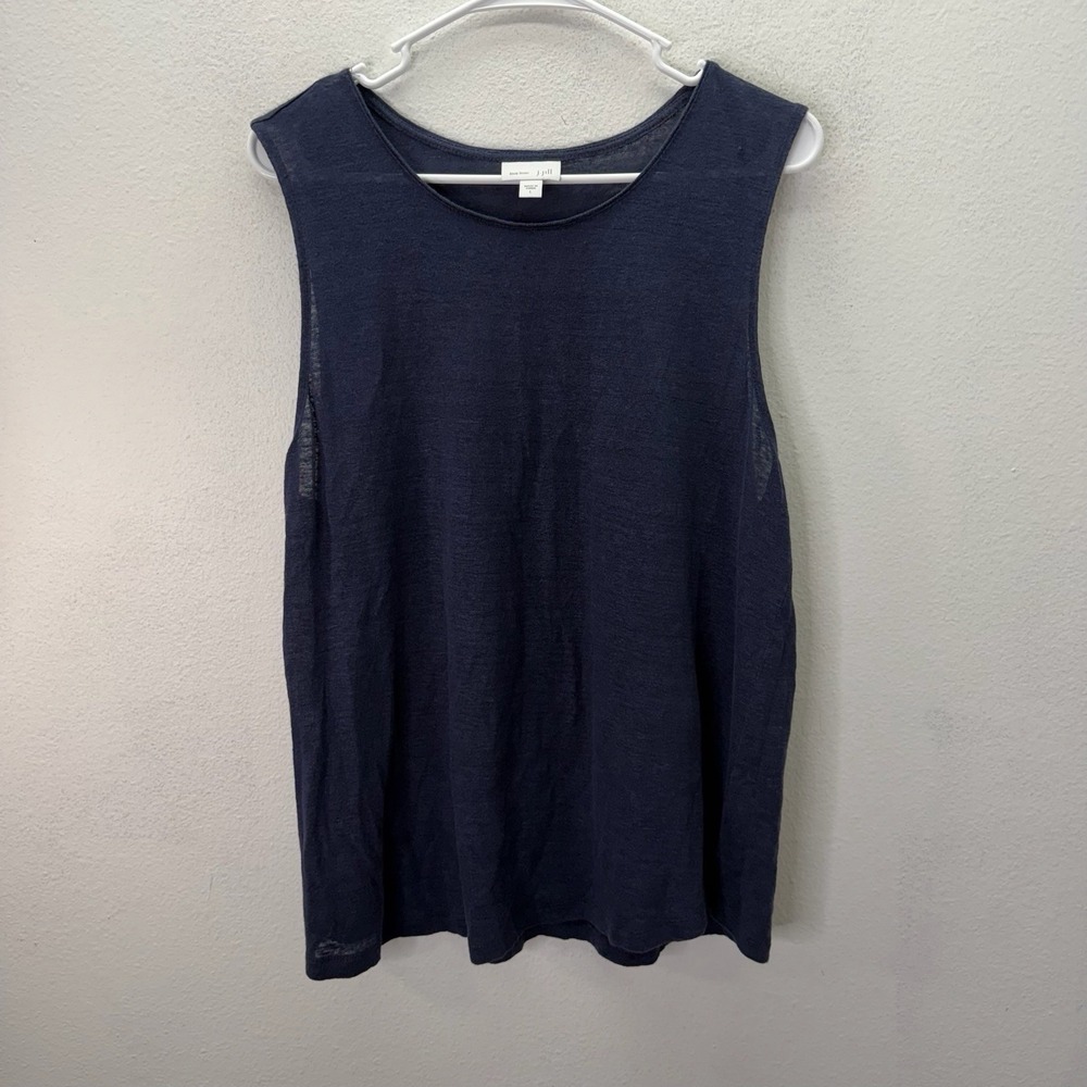 J. Jill Love Linen Navy Blue Tank Top Size Large High Neck 100% Linen Minimalist